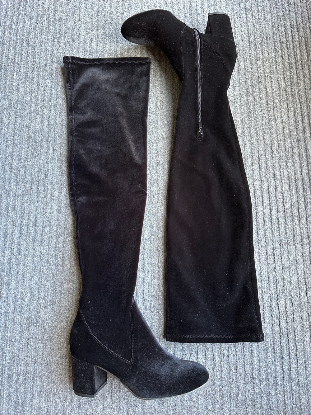 INC International Concepts Black Over-the-Knee Velvet Block Heel Boots